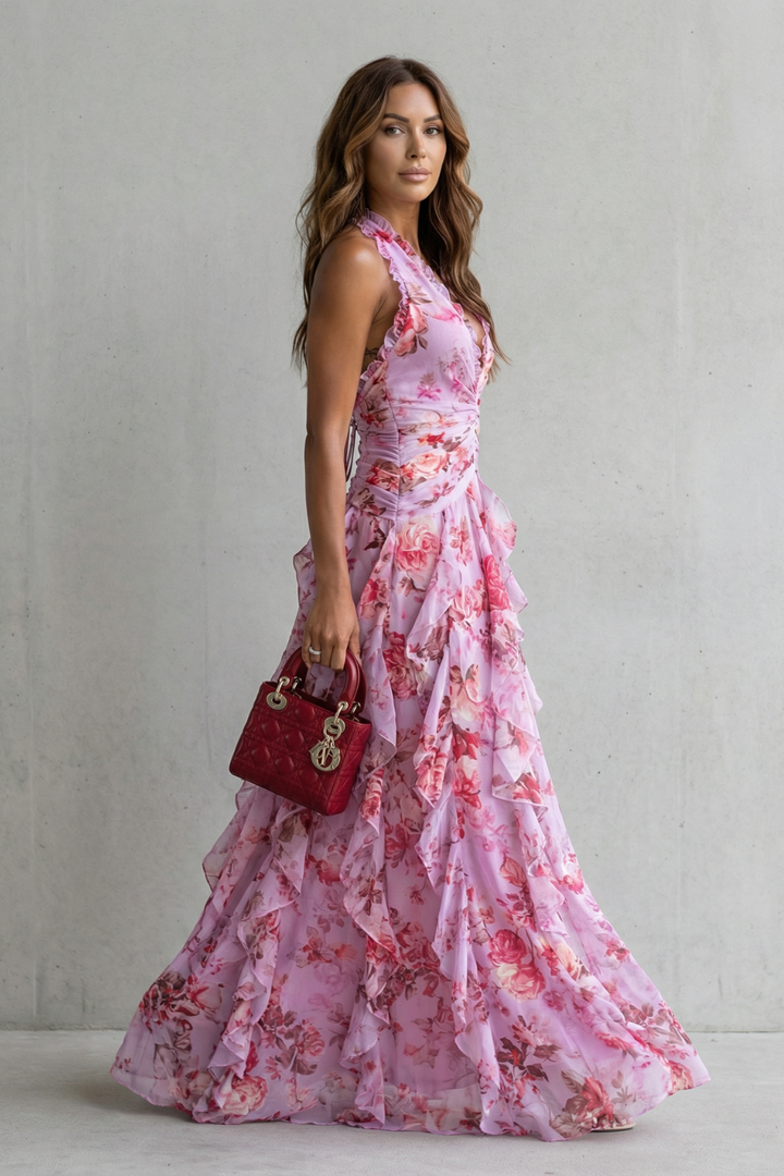Belladina | Romantica Cascata di Rose Abito lungo con Scollo All&
