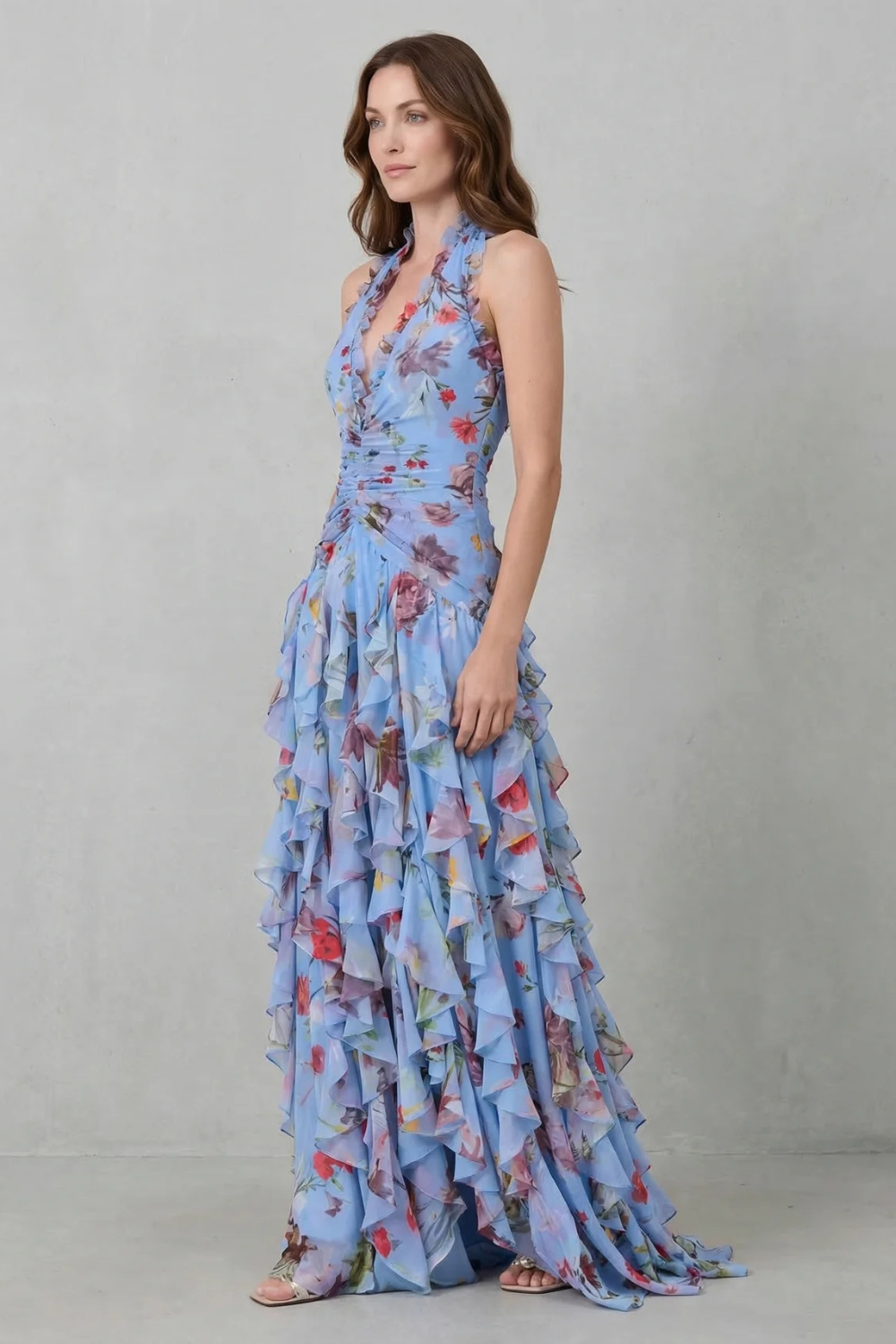 Belladina | Romantica Cascata di Rose Abito lungo con Scollo All&